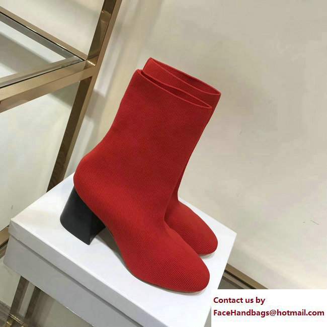 Celine Knit Ballerina Sock Ankle Boots Red 2017