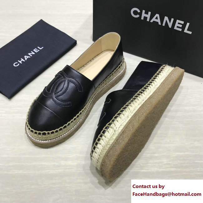 Chanel CC Logo Lambskin Espadrilles G33215 Black 2017