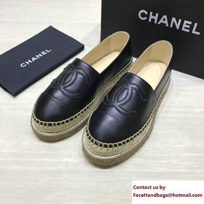 Chanel CC Logo Lambskin Espadrilles G33215 Black 2017