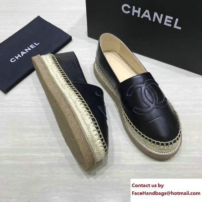 Chanel CC Logo Lambskin Espadrilles G33215 Black 2017