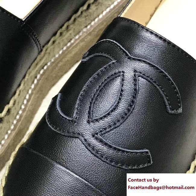 Chanel CC Logo Lambskin Espadrilles G33215 Black 2017