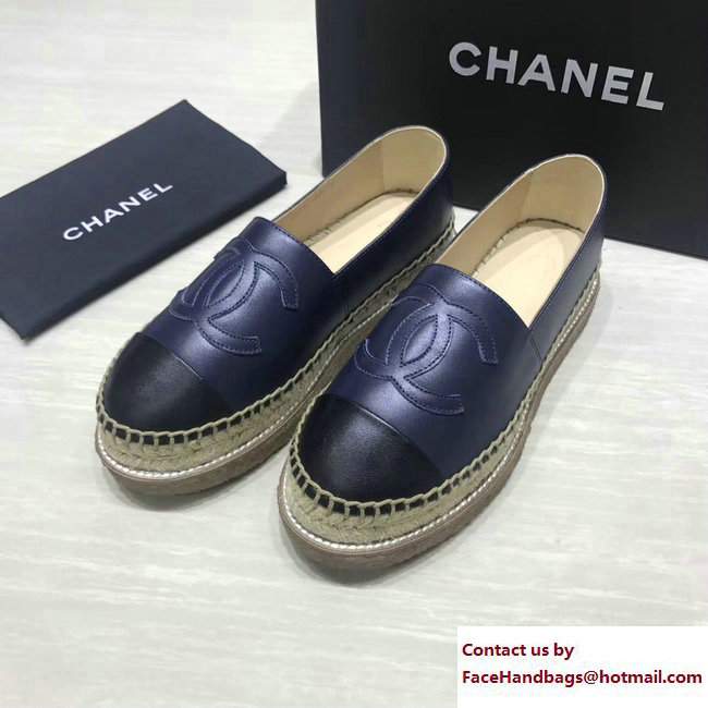 Chanel CC Logo Lambskin Espadrilles G33215 Navy Blue 2017