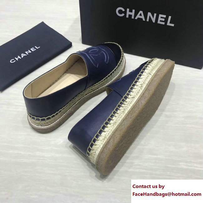 Chanel CC Logo Lambskin Espadrilles G33215 Navy Blue 2017