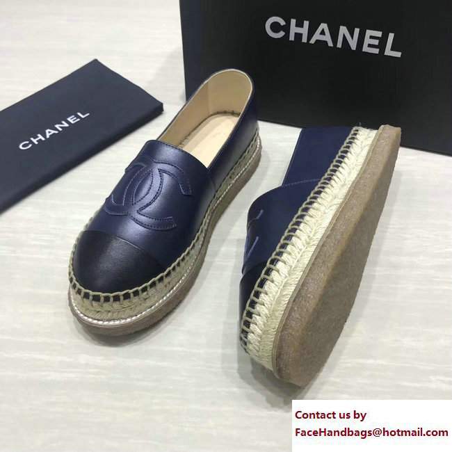 Chanel CC Logo Lambskin Espadrilles G33215 Navy Blue 2017