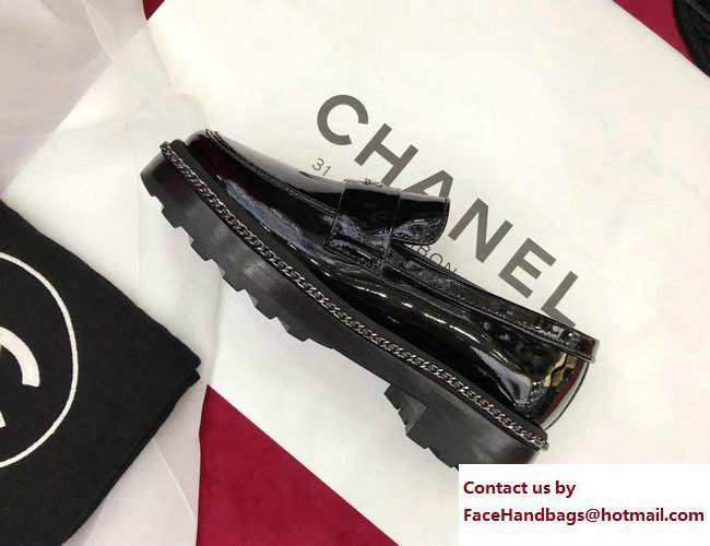 Chanel Chain CC Logo Loafers G33189 Patent Leather Black 2017