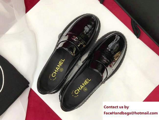 Chanel Chain CC Logo Loafers G33189 Patent Leather Black 2017