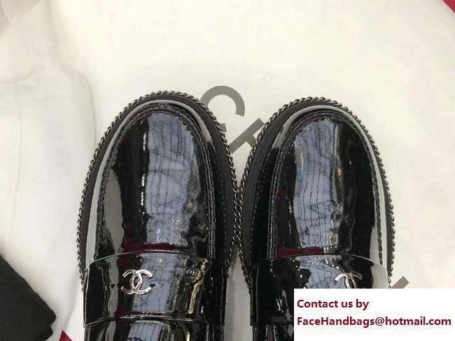 Chanel Chain CC Logo Loafers G33189 Patent Leather Black 2017