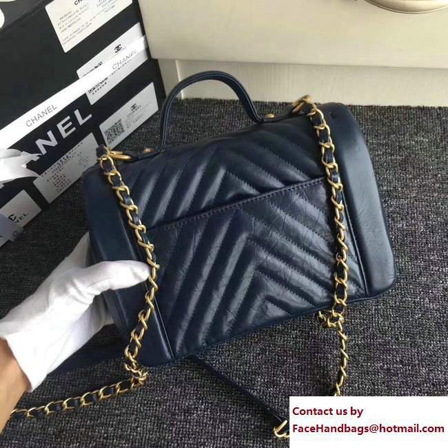 Chanel Chevron Calfskin Flap Bag with Top Handle A57213 Blue 2017