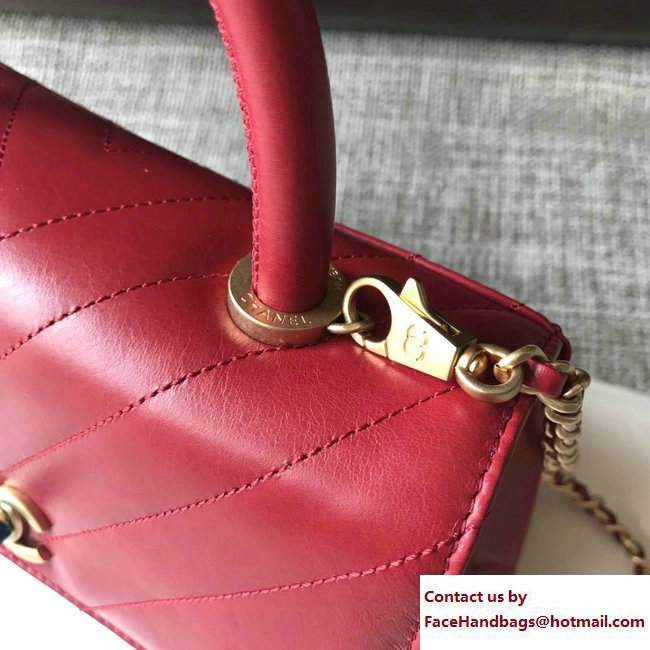 Chanel Chevron Coco Top Handle Flap Mini Bag Red 2017