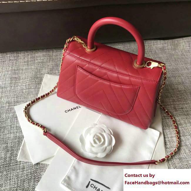 Chanel Chevron Coco Top Handle Flap Mini Bag Red 2017