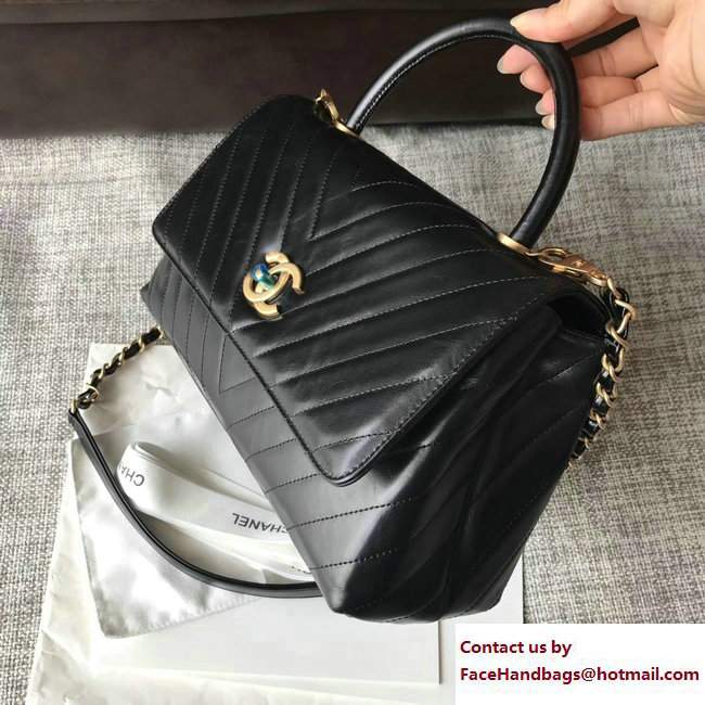 Chanel Chevron Coco Top Handle Flap Small Bag Black 2017