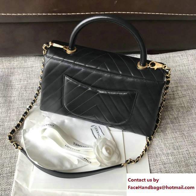 Chanel Chevron Coco Top Handle Flap Small Bag Black 2017