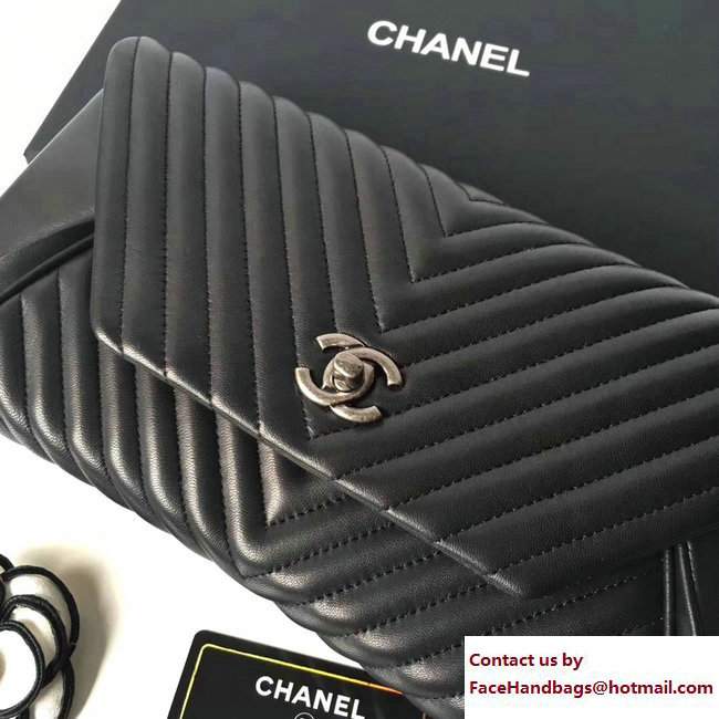 Chanel Chevron Lambskin Clutch Bag A98558 Black/Silver 2017