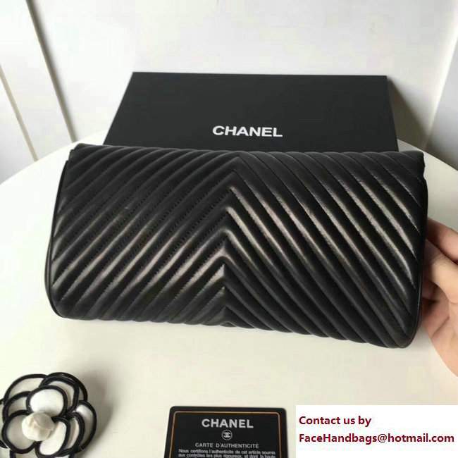 Chanel Chevron Lambskin Clutch Bag A98558 Black/Silver 2017