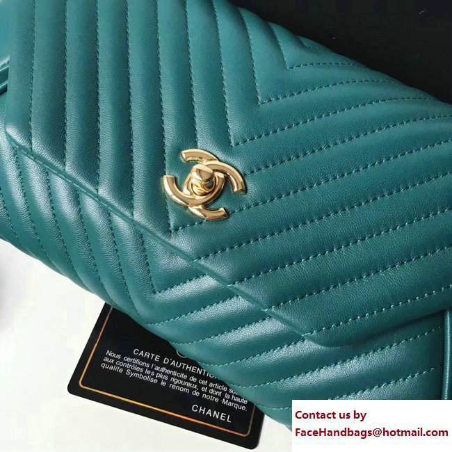 Chanel Chevron Lambskin Clutch Bag A98558 Green/Gold 2017