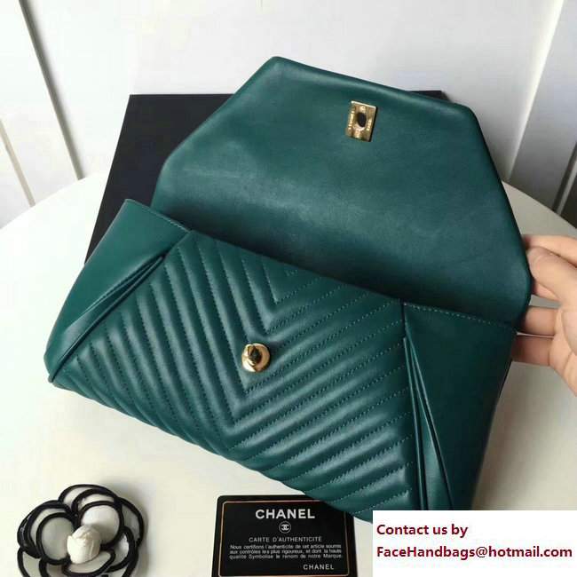 Chanel Chevron Lambskin Clutch Bag A98558 Green/Gold 2017