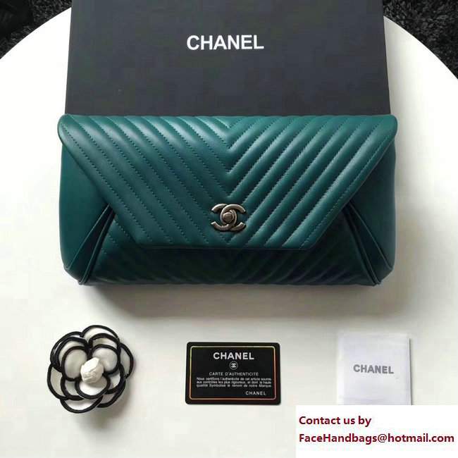 Chanel Chevron Lambskin Clutch Bag A98558 Green/Silver 2017