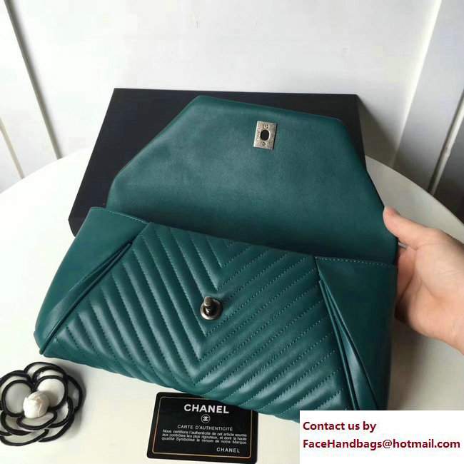 Chanel Chevron Lambskin Clutch Bag A98558 Green/Silver 2017