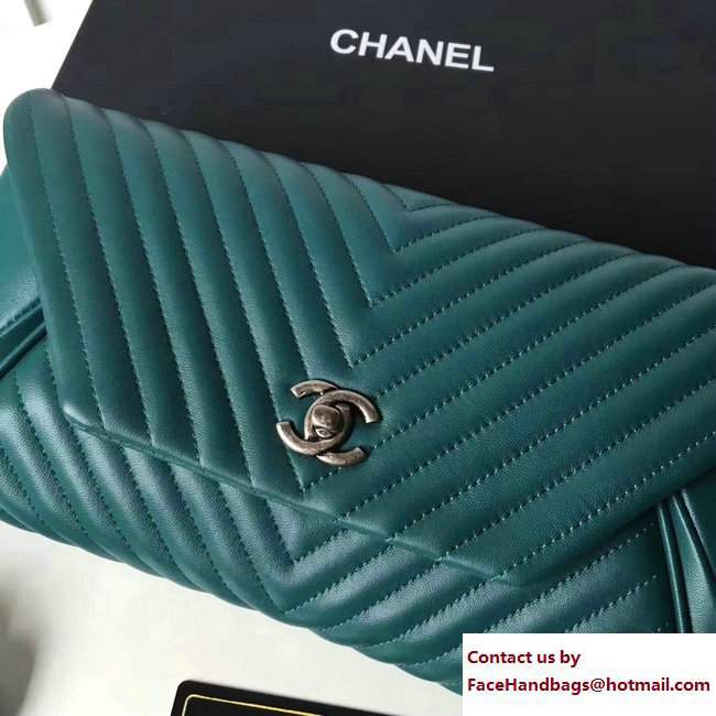 Chanel Chevron Lambskin Clutch Bag A98558 Green/Silver 2017