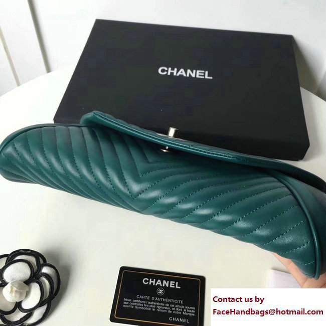 Chanel Chevron Lambskin Clutch Bag A98558 Green/Silver 2017