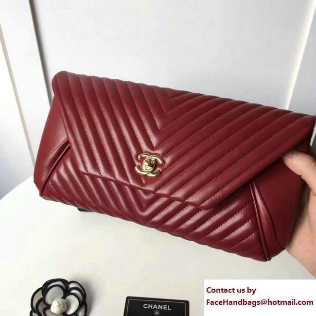 Chanel Chevron Lambskin Clutch Bag A98558 Red/Gold 2017