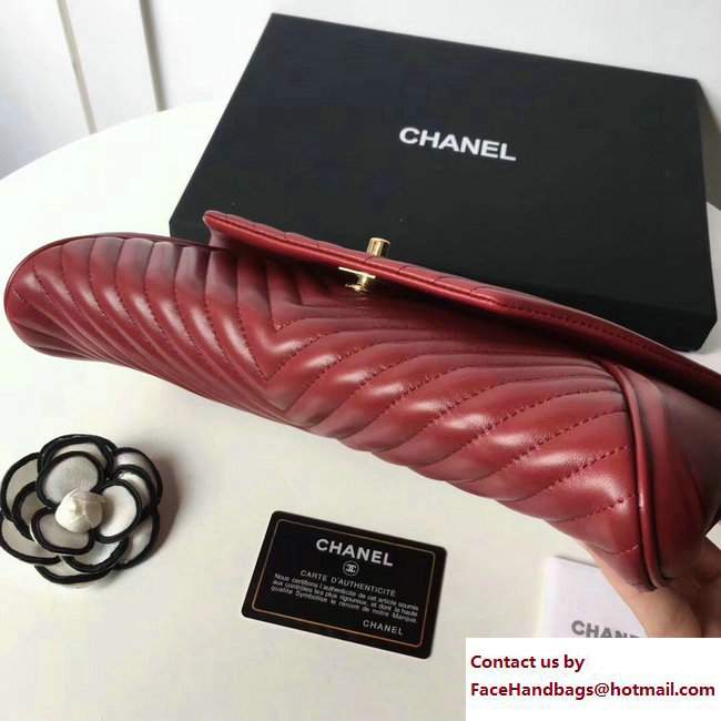 Chanel Chevron Lambskin Clutch Bag A98558 Red/Gold 2017