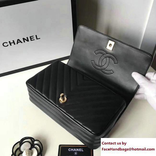 Chanel Chevron Statement Small Flap Bag A91587 Black/Gold 2017