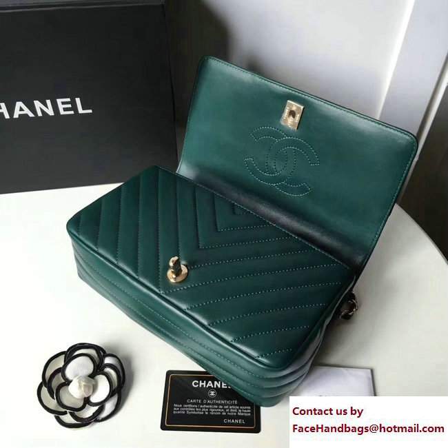 Chanel Chevron Statement Small Flap Bag A91587 Green/Gold 2017