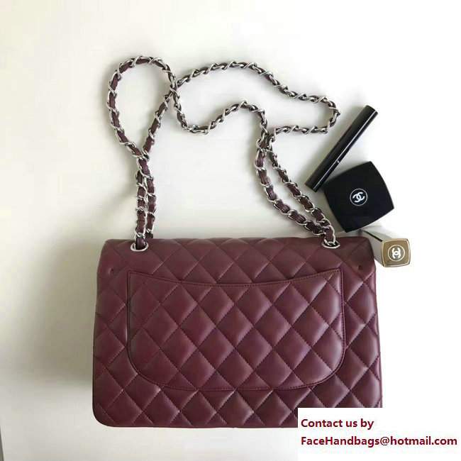 Chanel Classic Flap Jumbo/Large Bag A1113 Date Red in Sheepskin Leather with Silver Hardware - Click Image to Close