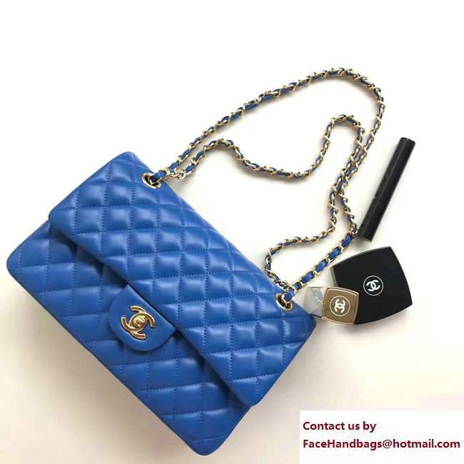 Chanel Classic Flap Medium Bag A1112 Blue in Sheepskin Leather with Gold Hardware