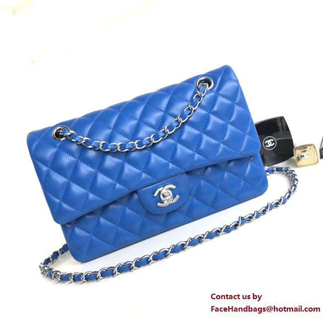 Chanel Classic Flap Medium Bag A1112 Blue in Sheepskin Leather with Silver Hardware