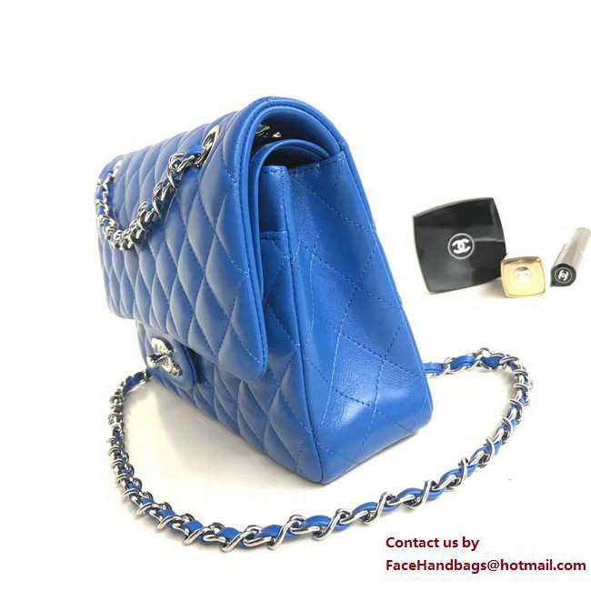 Chanel Classic Flap Medium Bag A1112 Blue in Sheepskin Leather with Silver Hardware