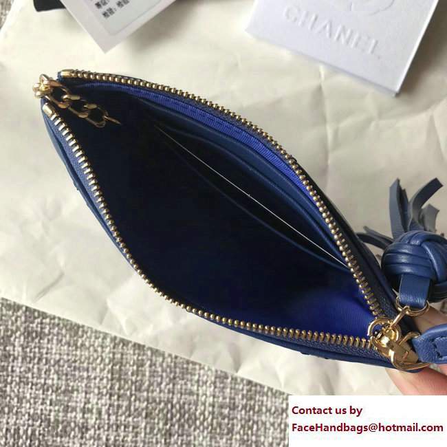 Chanel Fringe Lambskin Quilting Pouch A82706 Blue 2017