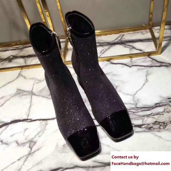 Chanel Glittered Fabric and Patent Leather Boots G33221 Black 2017