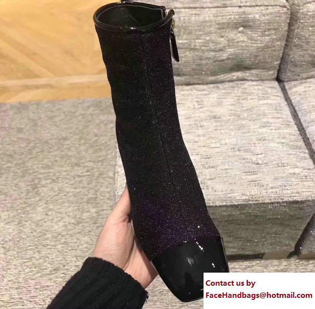 Chanel Glittered Fabric and Patent Leather Boots G33221 Black 2017