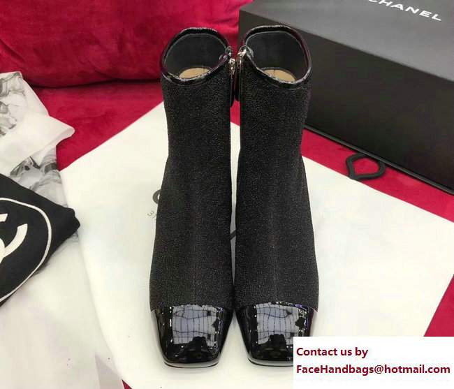 Chanel Glittered Fabric and Patent Leather Boots G33221 Black 2017