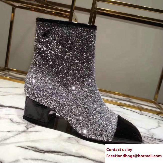 Chanel Glittered Fabric and Patent Leather Boots G33221 Black/Silver 2017