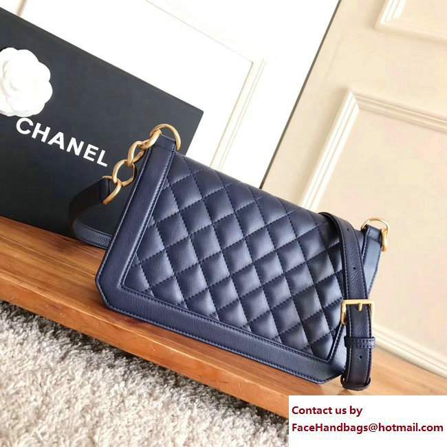 Chanel Gold Tone Metal Calfskin Medium Flap Bag A91577 Navy Blue 2017