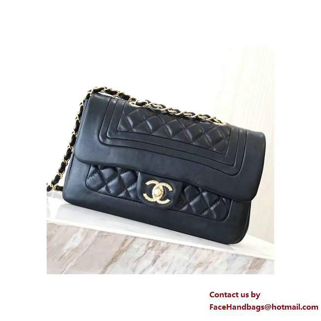 Chanel Gold Tone Metal Lambskin Flap Bag A98796 Black 2017