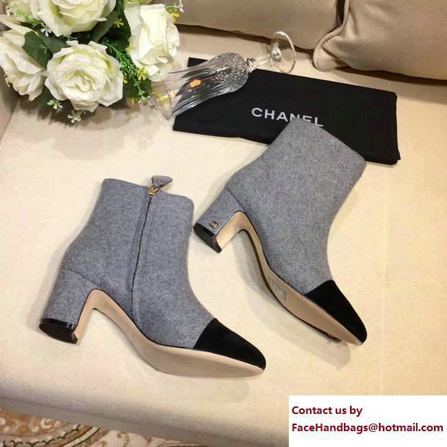 Chanel Heel 4.5cm CC Logo Short Boots Felt Gray/Black 2017