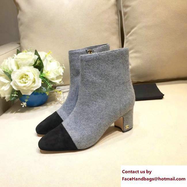 Chanel Heel 4.5cm CC Logo Short Boots Felt Gray/Black 2017