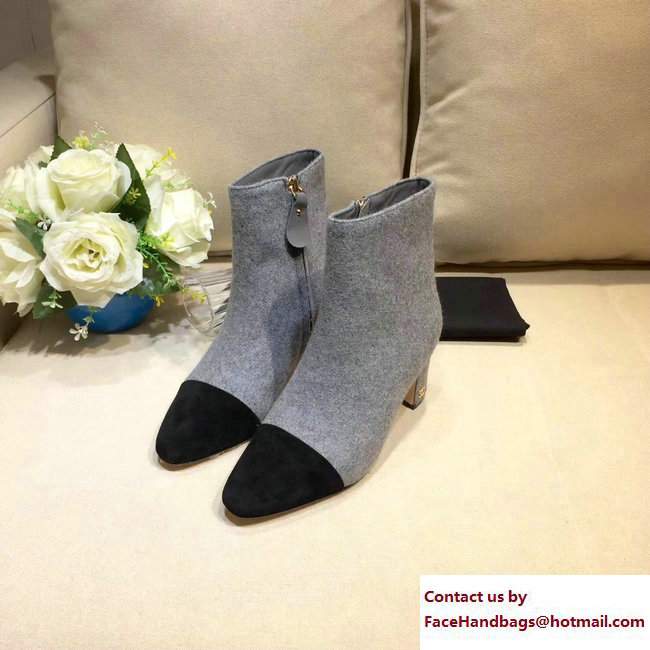 Chanel Heel 4.5cm CC Logo Short Boots Felt Gray/Black 2017