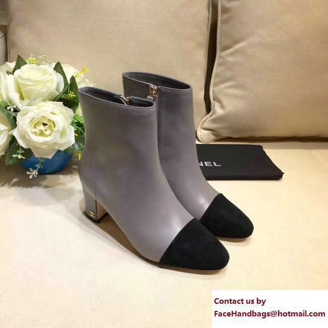 Chanel Heel 4.5cm CC Logo Short Boots Gray/Black 2017