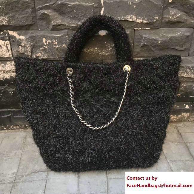 Chanel Knit Pluto Glitter Large Shopping Tote Bag A91988 Black 2017