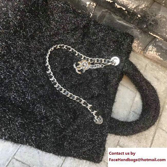 Chanel Knit Pluto Glitter Large Shopping Tote Bag A91988 Black 2017