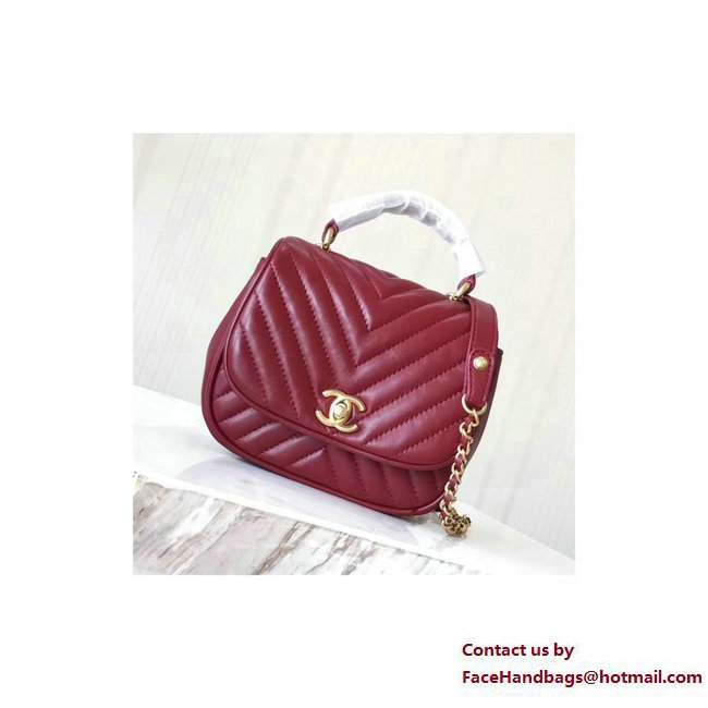 Chanel Lambskin Chevron Flap Bag with Top Handle A98791 Burgundy 2017