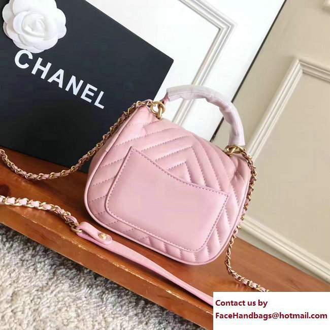 Chanel Lambskin Chevron Flap Bag with Top Handle A98791 Pink 2017