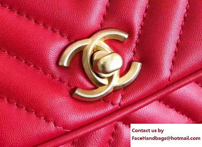 Chanel Lambskin Chevron Flap Bag with Top Handle A98791 Red 2017