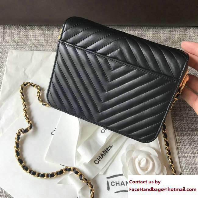 Chanel Lambskin Chevron with Gold-Tone Metal Minaudiere Bag A94507 Black 2017