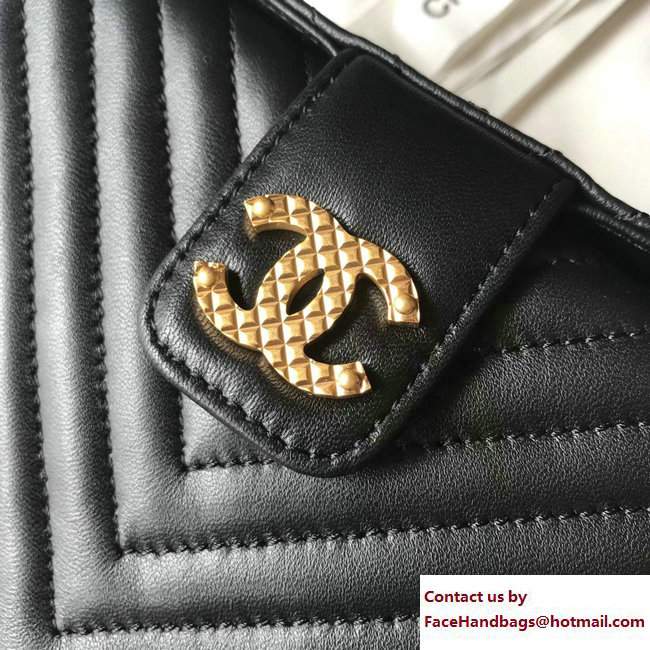 Chanel Lambskin Chevron with Gold-Tone Metal Minaudiere Bag A94507 Black 2017